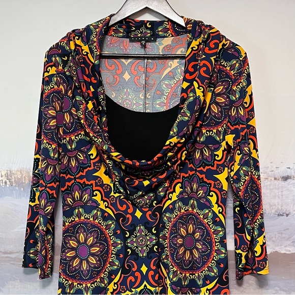 TIANA B. Slinky Liquid Knit Midi Dress Women S Paisley BOHO Drop Cowl Neck Retro - Picture 2 of 14